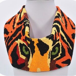 Beaded Tiger Scarf Necklace | Statement Collar Bib Necklace
